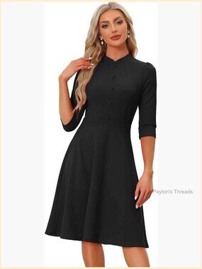 Vintage 3/4 Sleeve Fit and Flare Dress for Work Church Formal